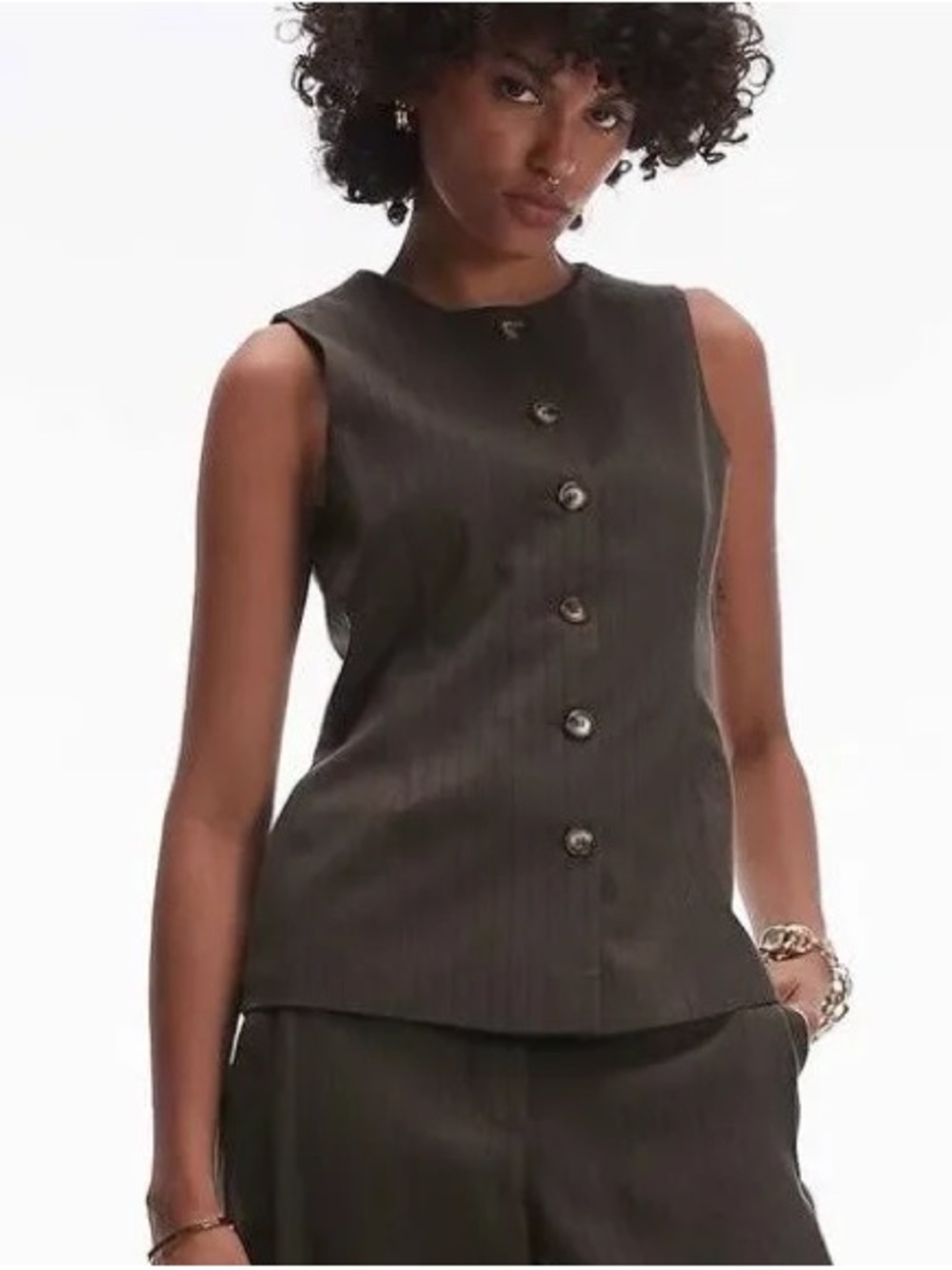Topshot Button Front Pinstripe Vest - Dark Brown/Gray